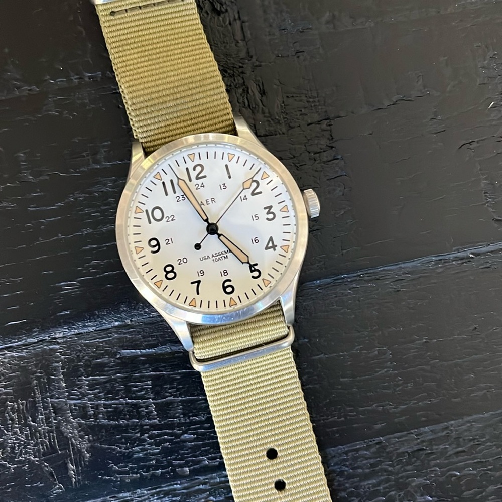 VAER stainless steel field watch 10ATM with canvas military style band